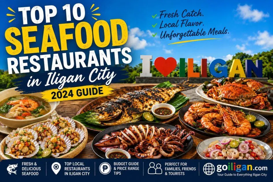top 10 seafood restaurants iligan city 2024 guide with grilled seafood highlights and city scenery images.